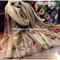 Factory directly selling fashion wool silk blend embroidered flowers hijab scarf